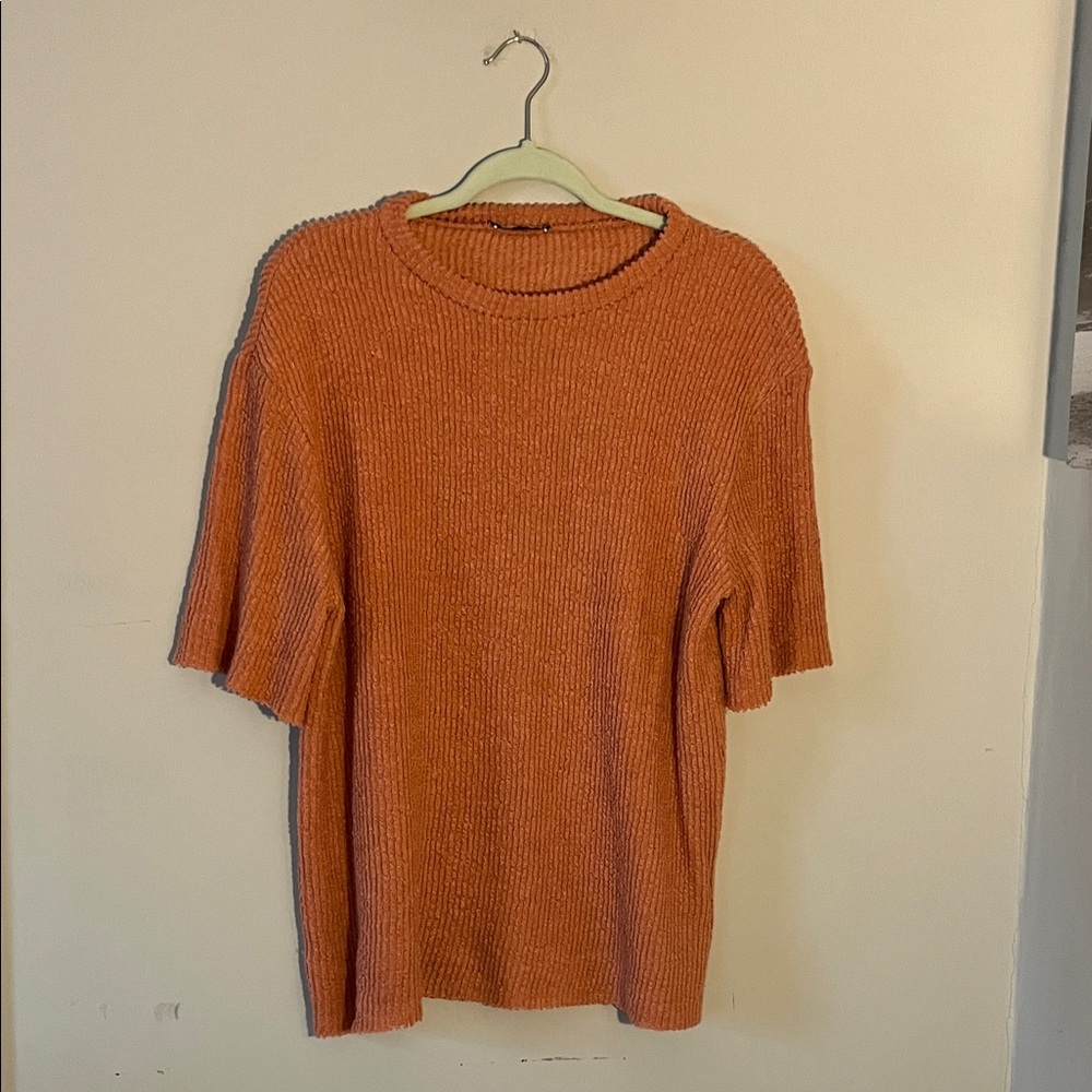 Zara Women's Warm Orange Crew Neck Sweater